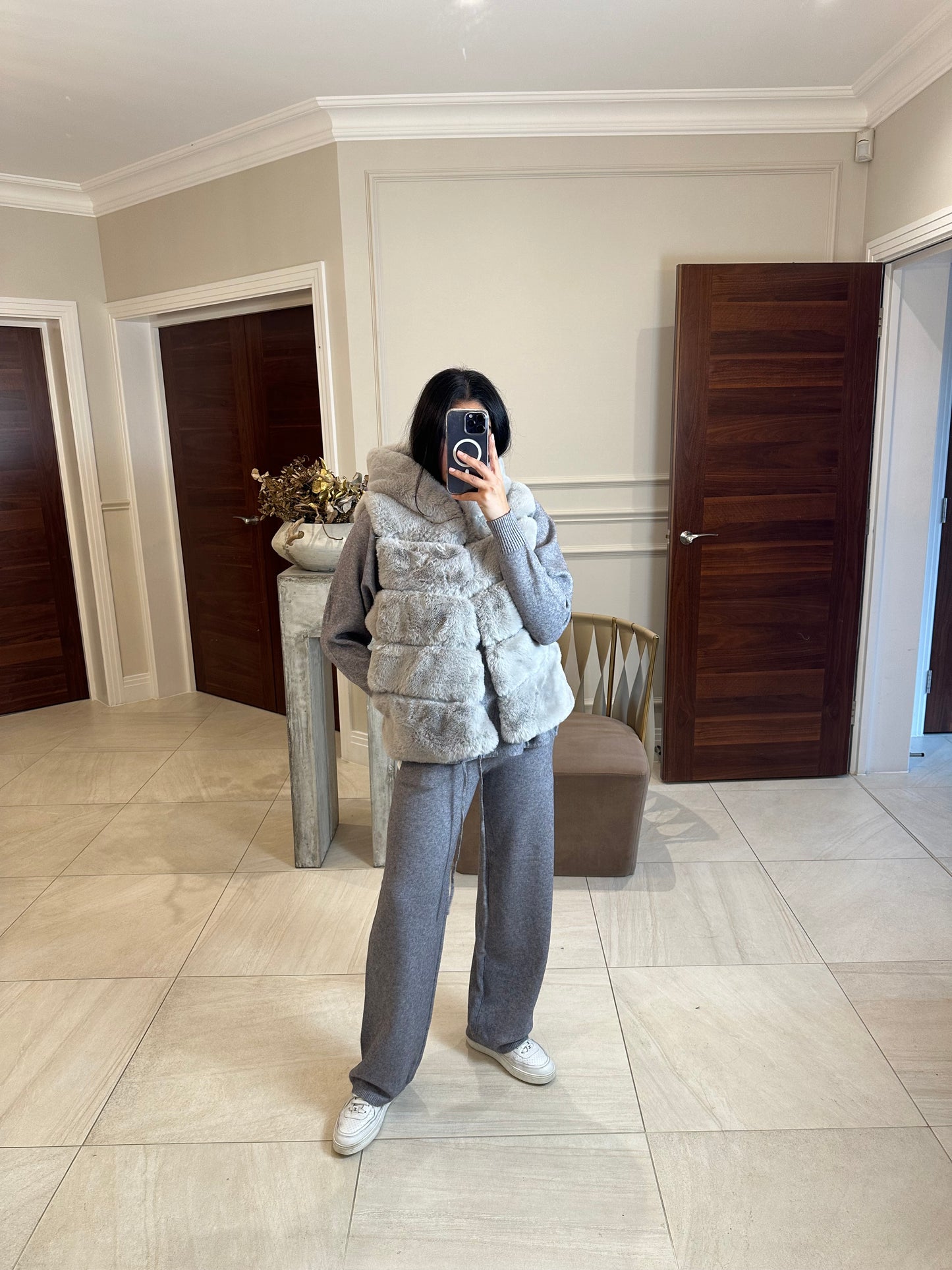 GREY HOOD FUR WAISTCOAT
