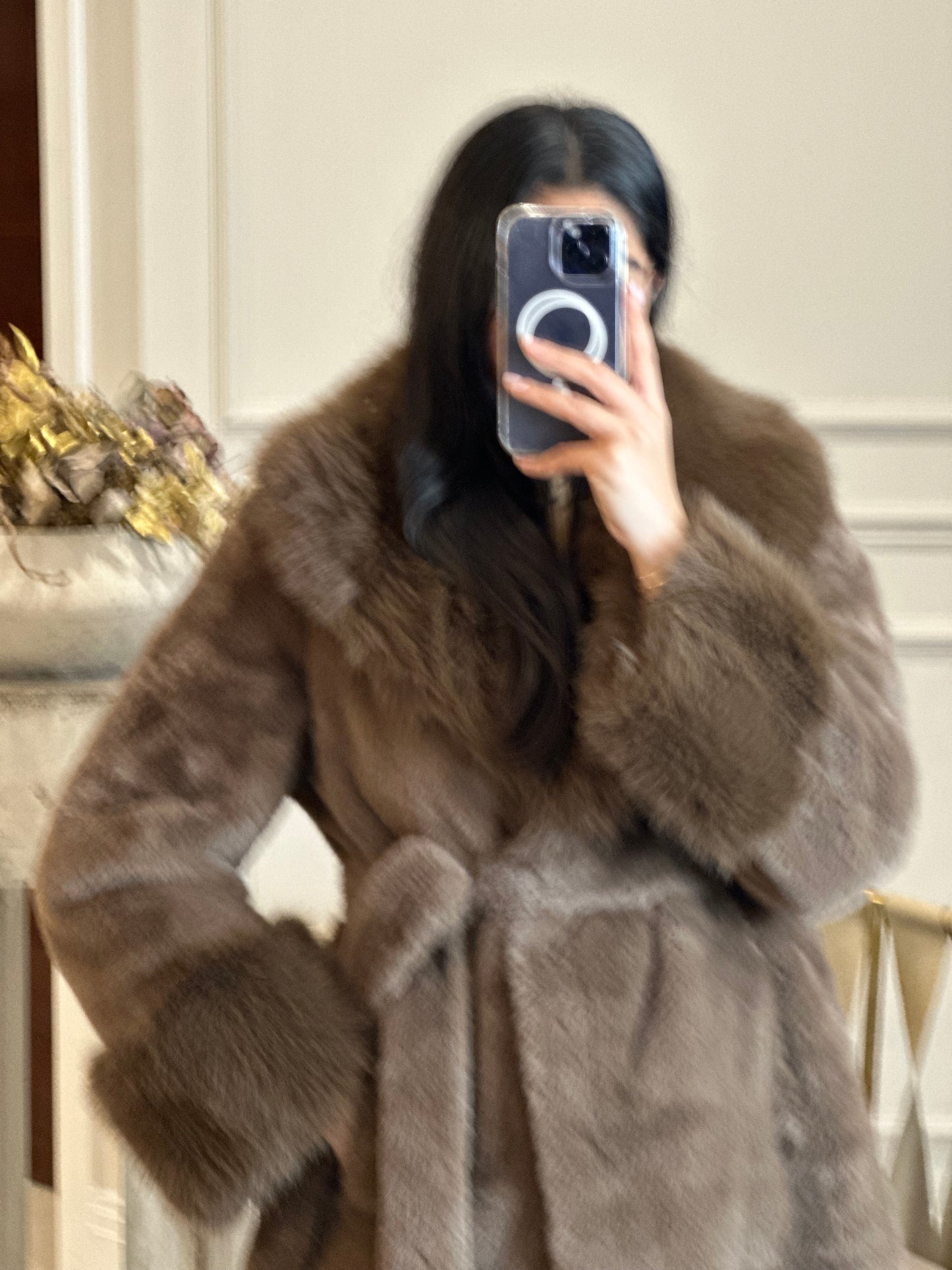 LONG BROWN FUR COAT