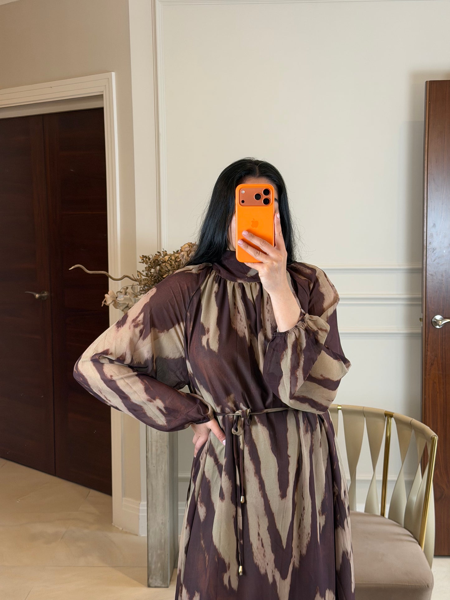 BROWN - PRINTED DRESS