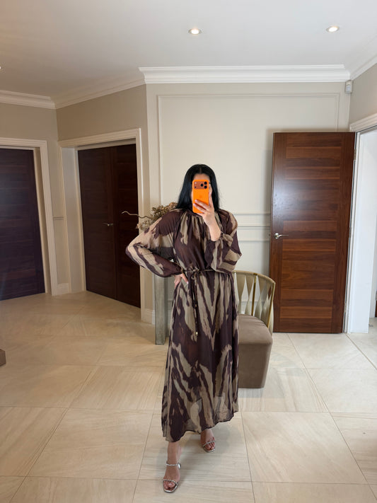 BROWN - PRINTED DRESS