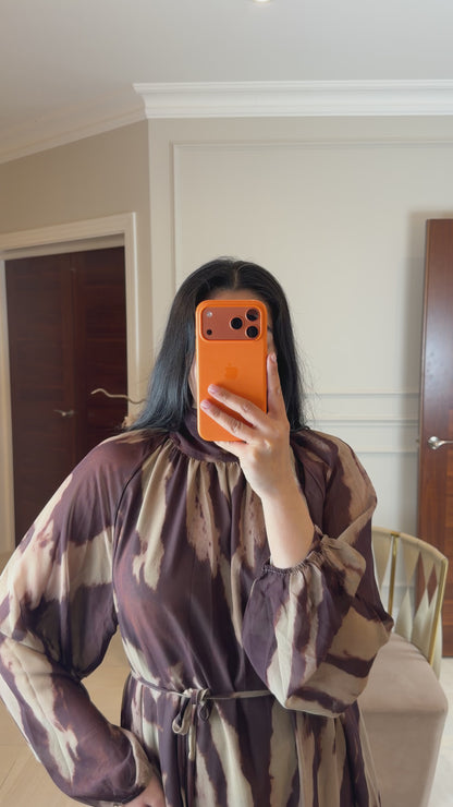 BROWN - PRINTED DRESS